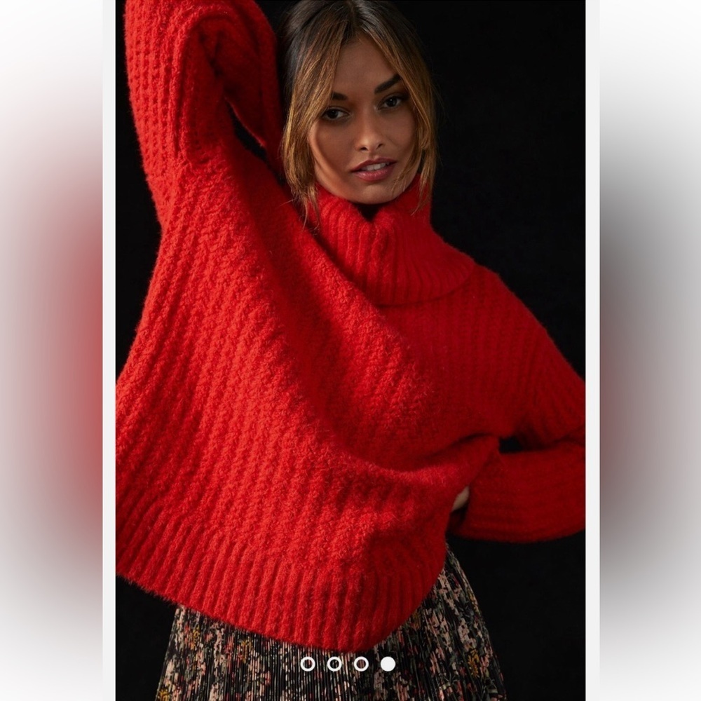 Maeve Red Cowl Neck Chunky Knit Pullover Sweater Size L